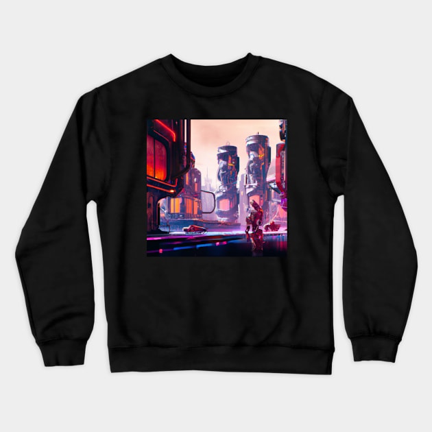 Synthwave city of the future Crewneck Sweatshirt by retroprints